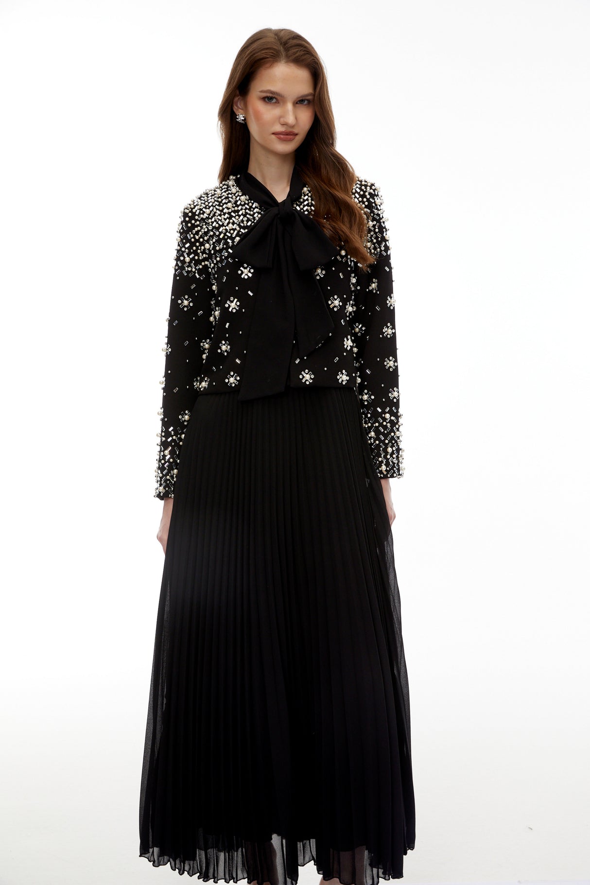 Aurohaya Imogen Black Embellished Jacket & Dress Set