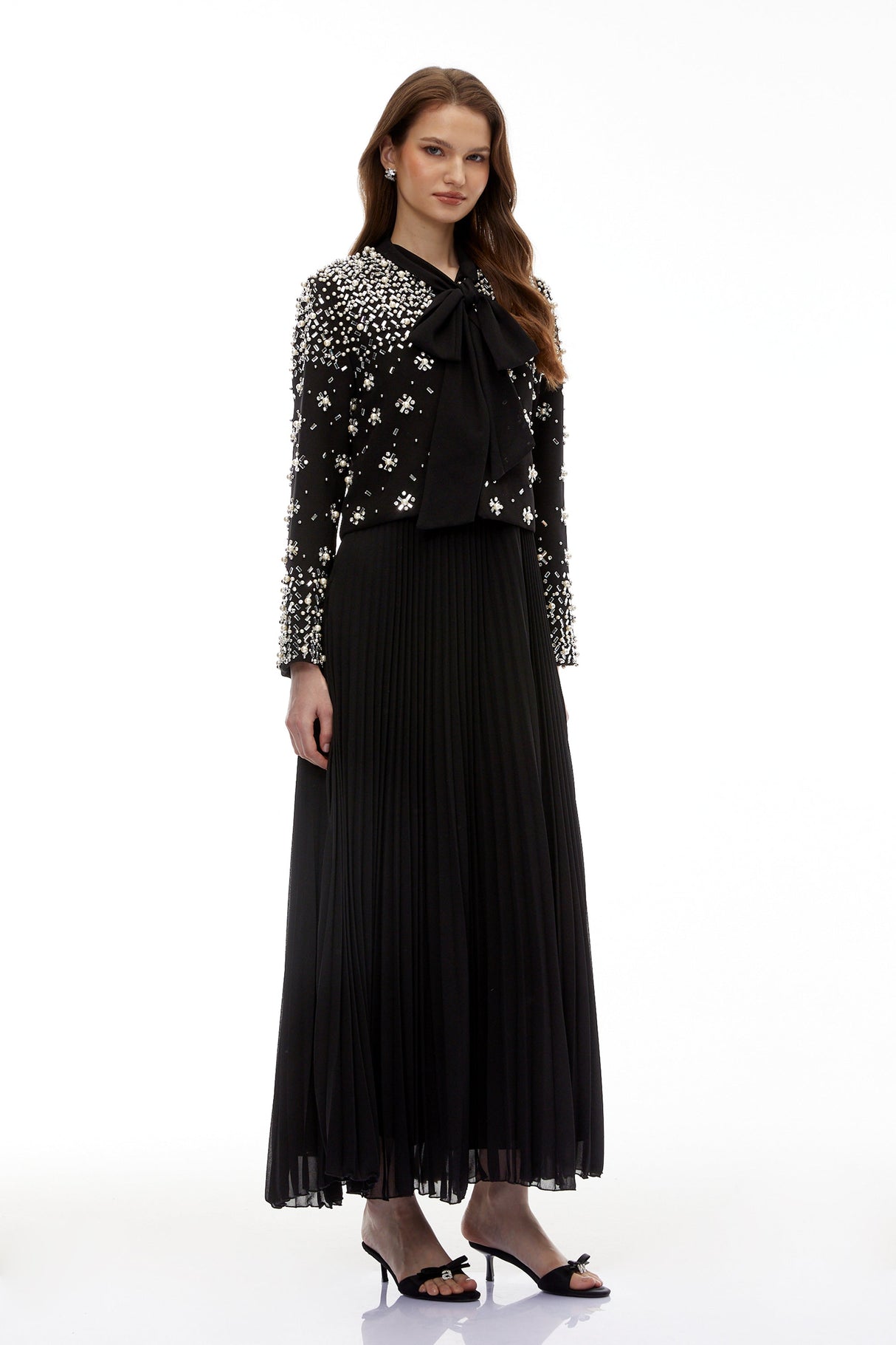 Aurohaya Imogen Black Embellished Jacket & Dress Set