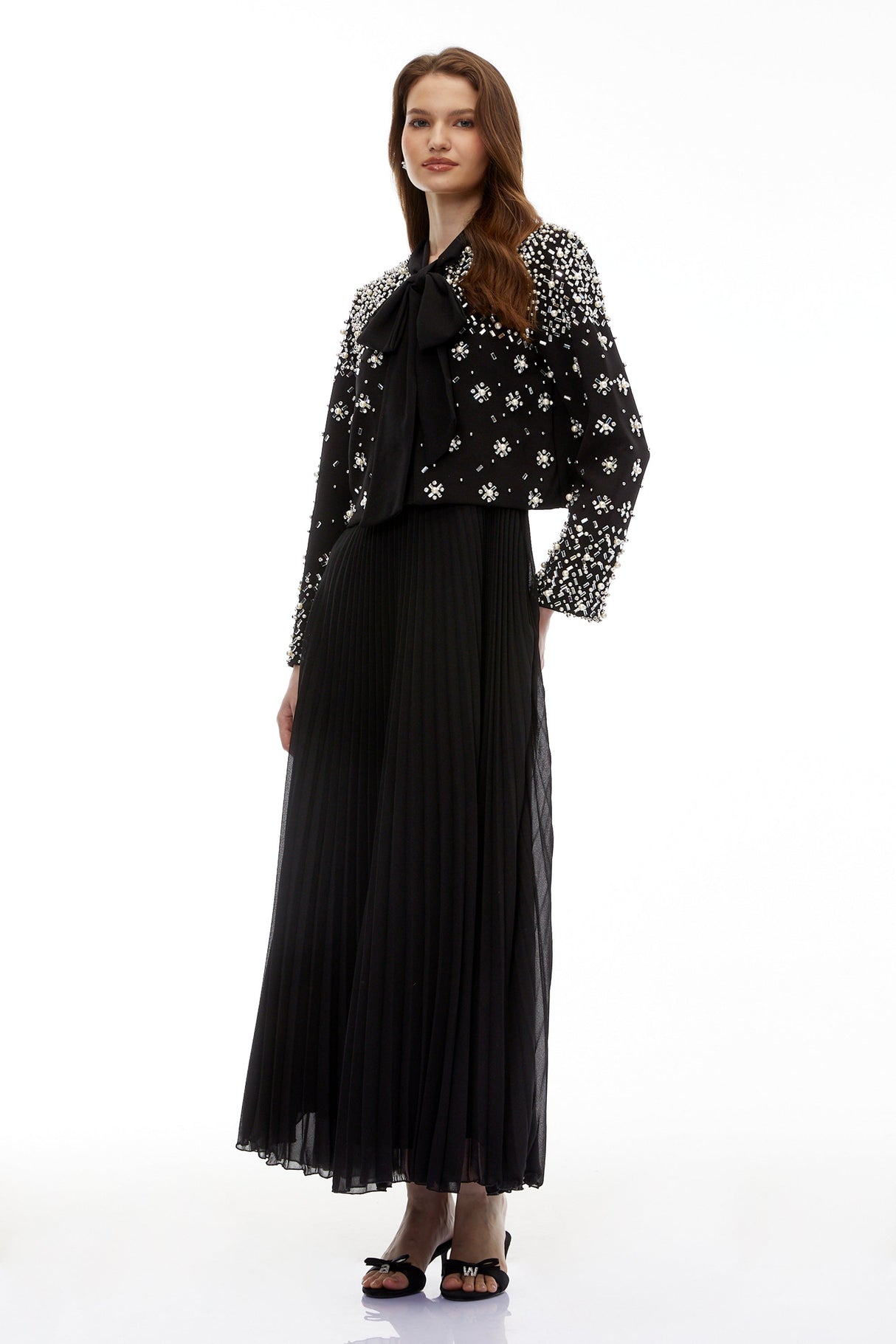 Aurohaya Imogen Black Embellished Jacket & Dress Set