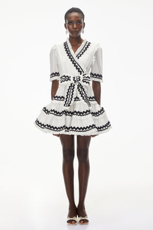 Aurohaya Inanna White V-Neck Ruffled Mini Dress