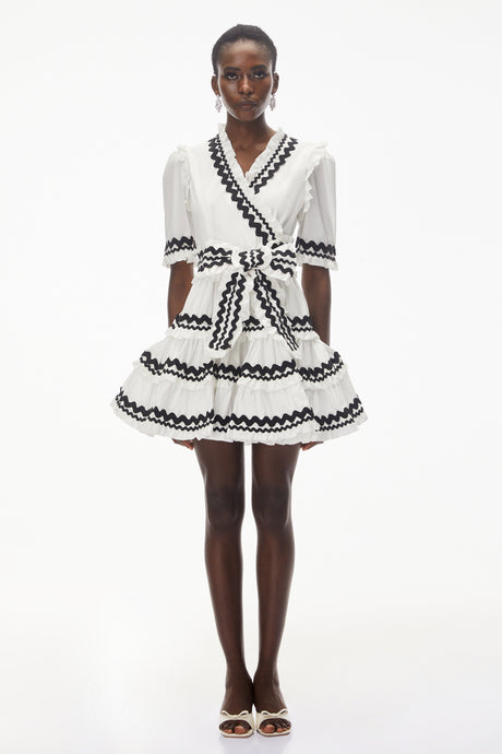 Aurohaya Inanna White V-Neck Ruffled Mini Dress