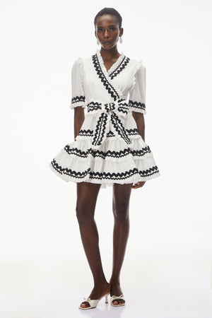 Aurohaya Inanna White V-Neck Ruffled Mini Dress