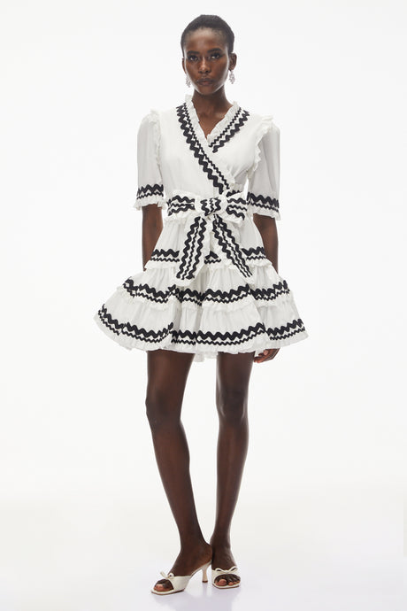 Aurohaya Inanna White V-Neck Ruffled Mini Dress