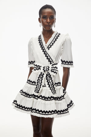 Aurohaya Inanna White V-Neck Ruffled Mini Dress