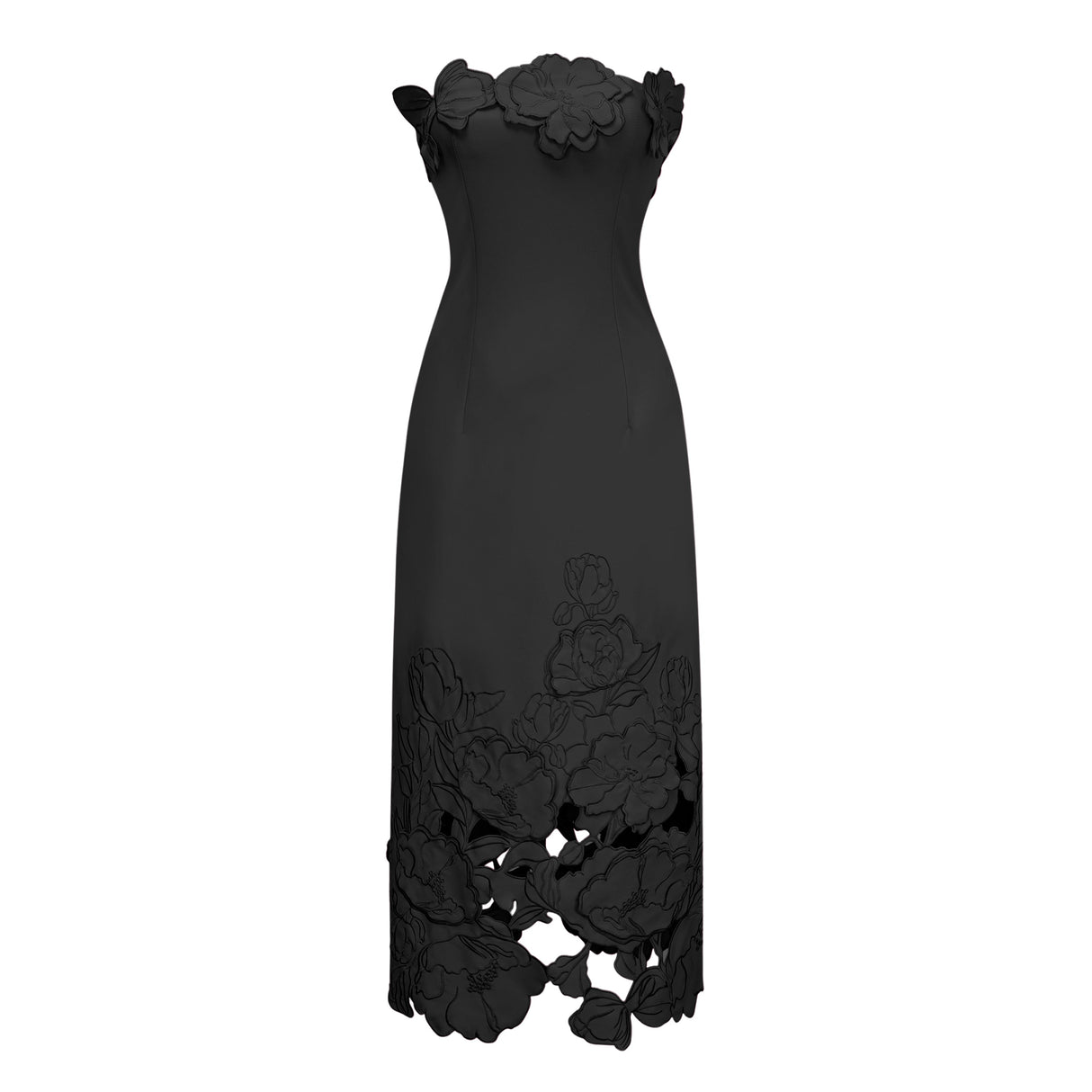 Aurohaya Inga Black Strapless Floral Embroidered Maxi Dress