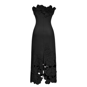 Aurohaya Inga Black Strapless Floral Embroidered Maxi Dress