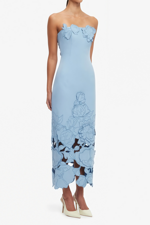 Aurohaya Inga Blue Strapless Floral Embroidered Maxi Dress