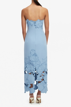 Aurohaya Inga Blue Strapless Floral Embroidered Maxi Dress
