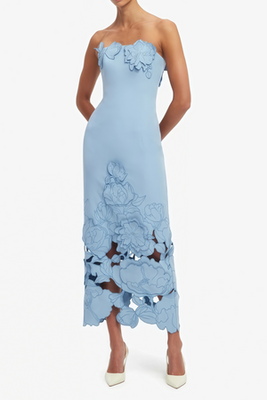 Aurohaya Inga Blue Strapless Floral Embroidered Maxi Dress