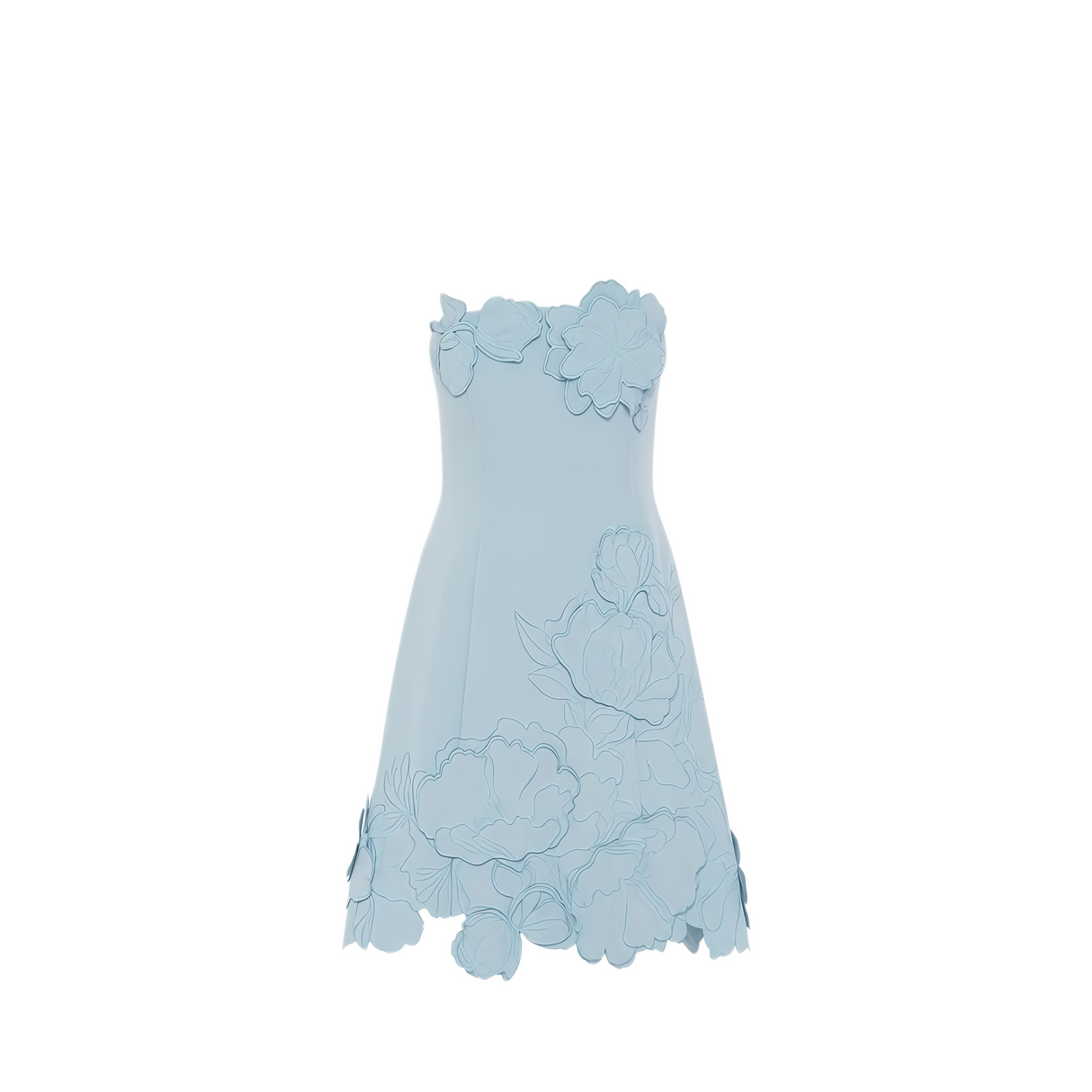 Aurohaya Inga Blue Strapless Floral Embroidered Mini Dress