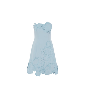 Aurohaya Inga Blue Strapless Floral Embroidered Mini Dress