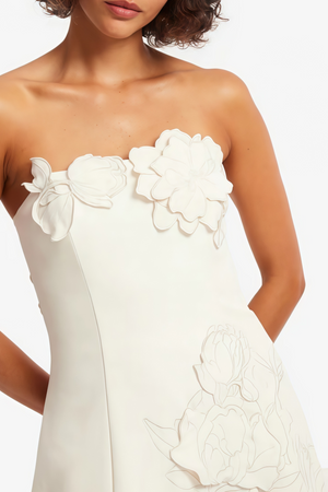 Aurohaya Inga Cream White Strapless Floral Embroidered Mini Dress