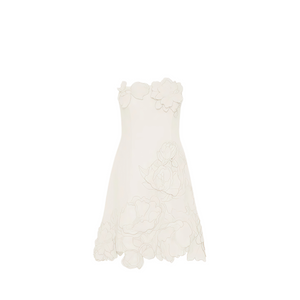 Aurohaya Inga Cream White Strapless Floral Embroidered Mini Dress