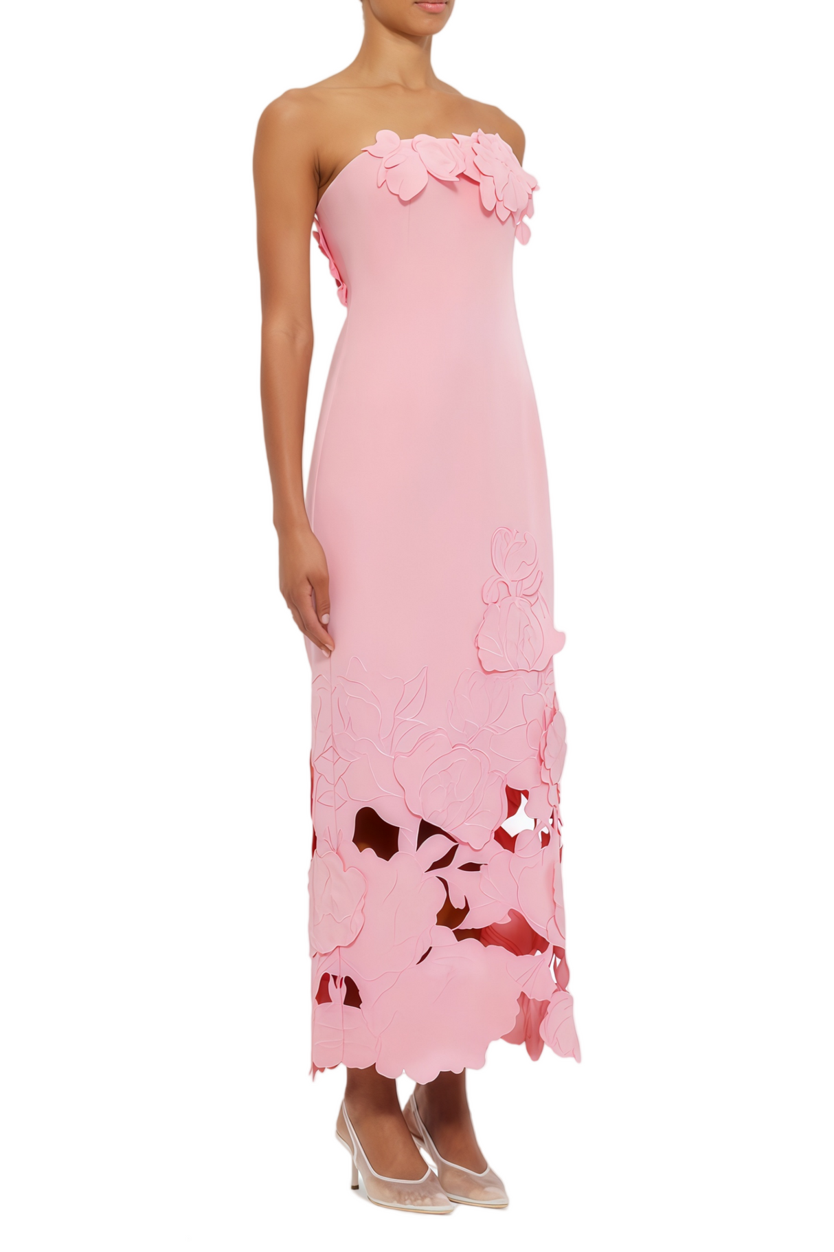 Aurohaya Inga Pink Strapless Floral Embroidered Maxi Dress
