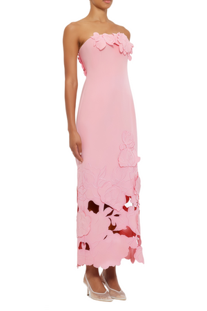 Aurohaya Inga Pink Strapless Floral Embroidered Maxi Dress