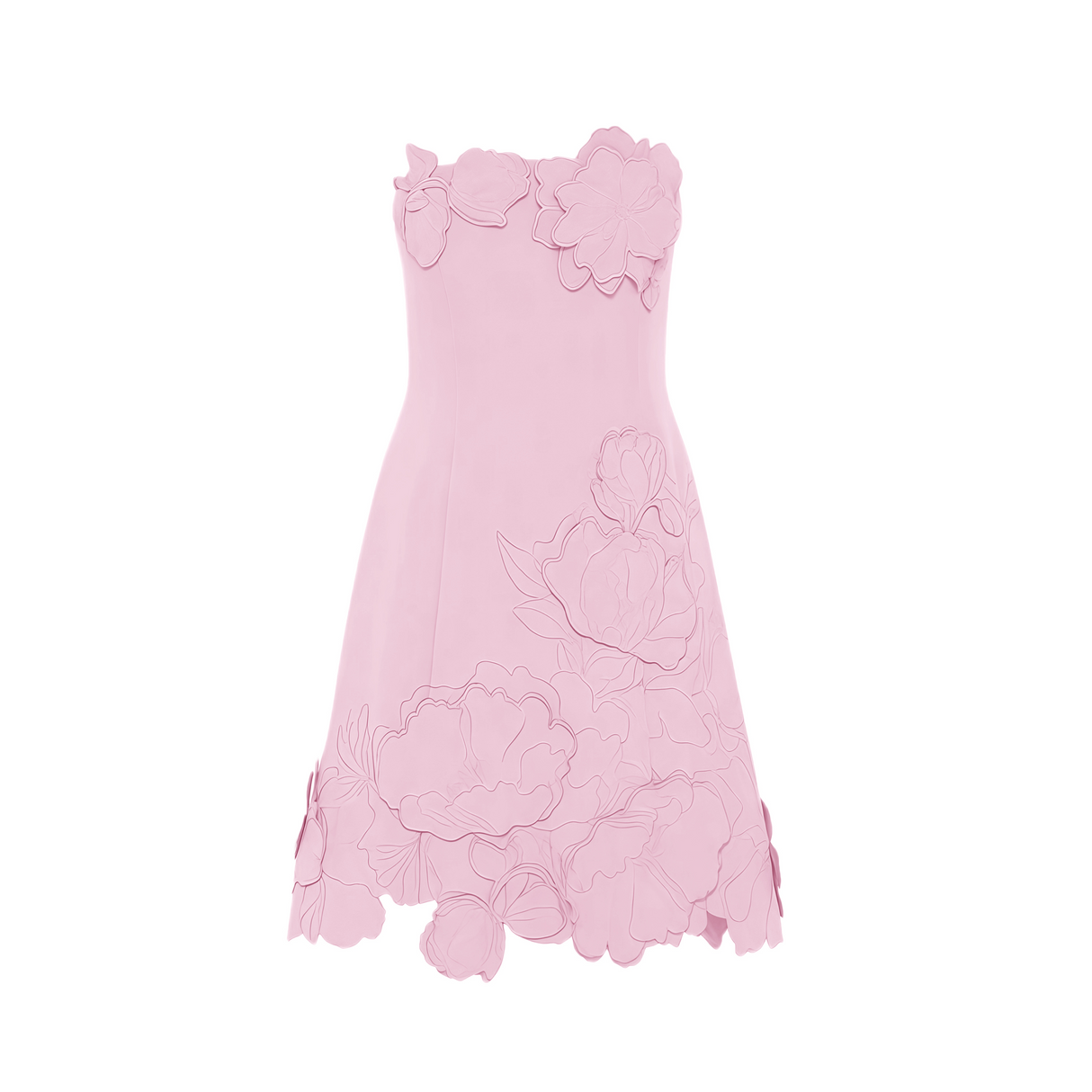 Aurohaya Inga Pink Strapless Floral Embroidered Mini Dress