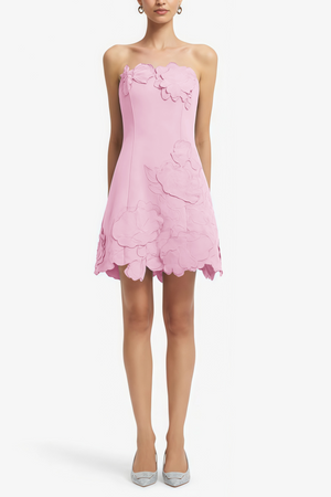Aurohaya Inga Pink Strapless Floral Embroidered Mini Dress