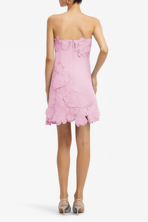Aurohaya Inga Pink Strapless Floral Embroidered Mini Dress