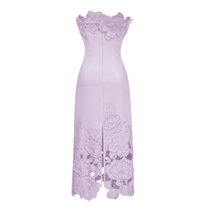 Aurohaya Inga Purple Strapless Floral Embroidered Maxi Dress