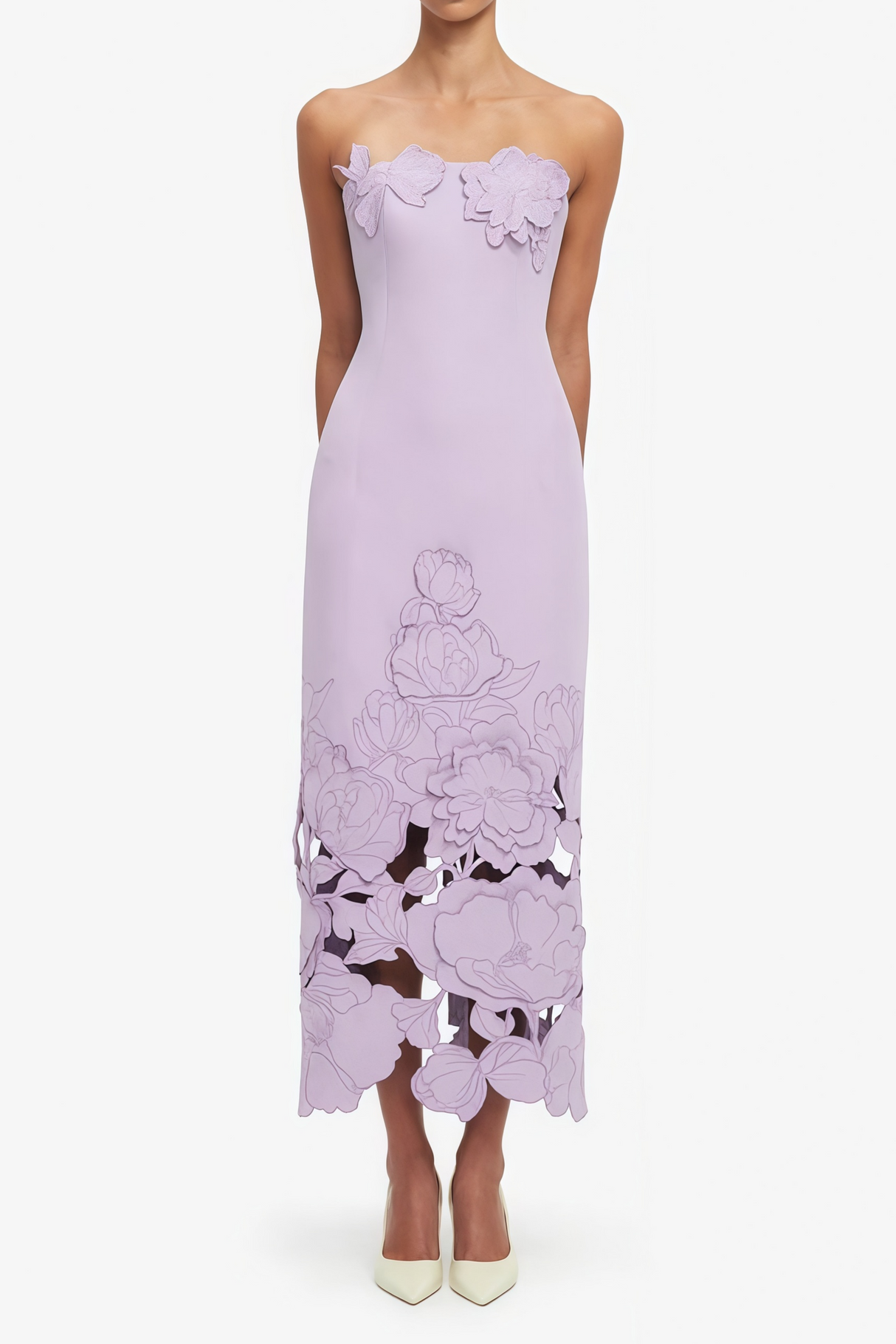 Aurohaya Inga Purple Strapless Floral Embroidered Maxi Dress