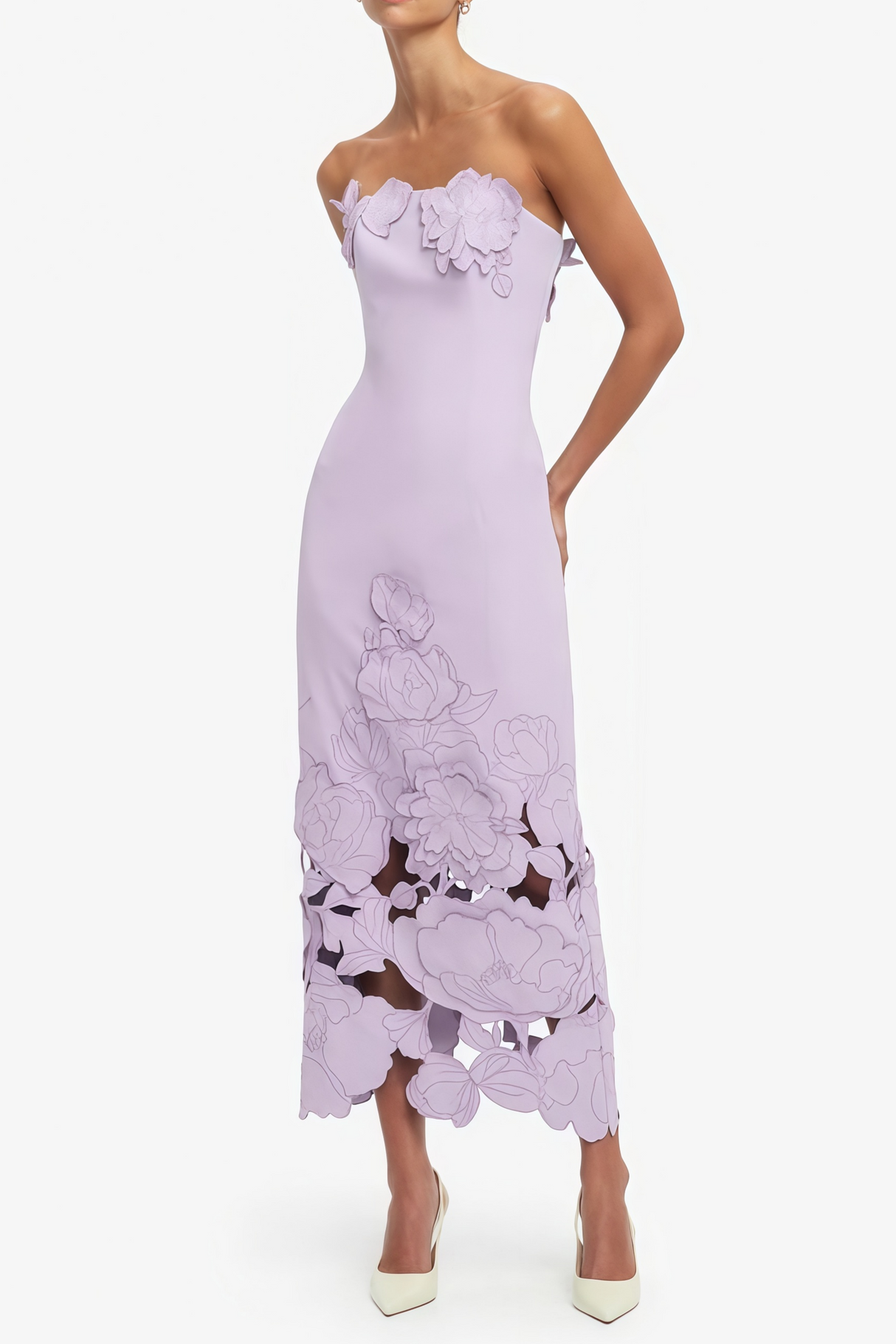 Aurohaya Inga Purple Strapless Floral Embroidered Maxi Dress