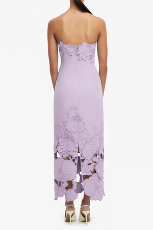 Aurohaya Inga Purple Strapless Floral Embroidered Maxi Dress