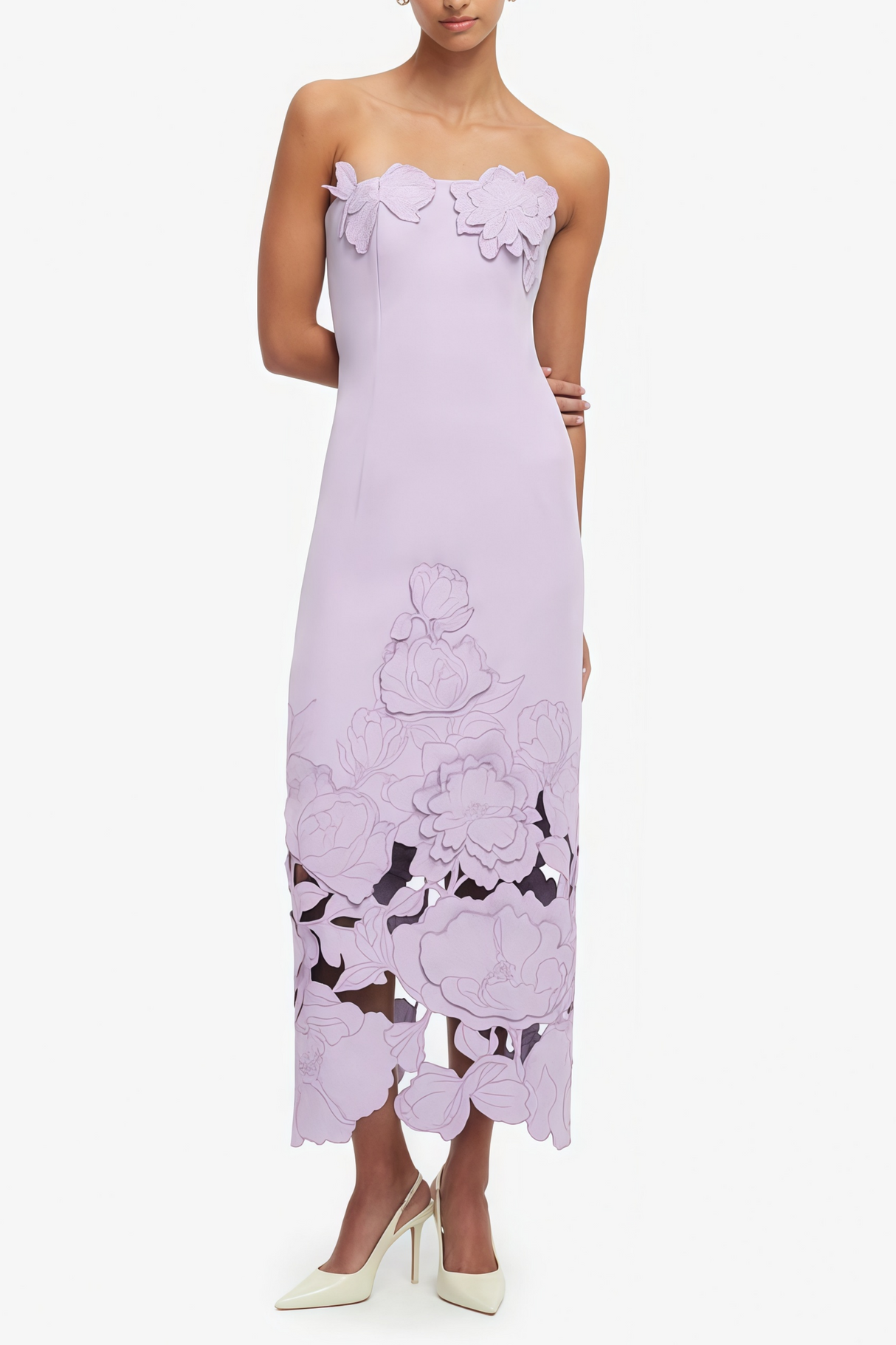 Aurohaya Inga Purple Strapless Floral Embroidered Maxi Dress