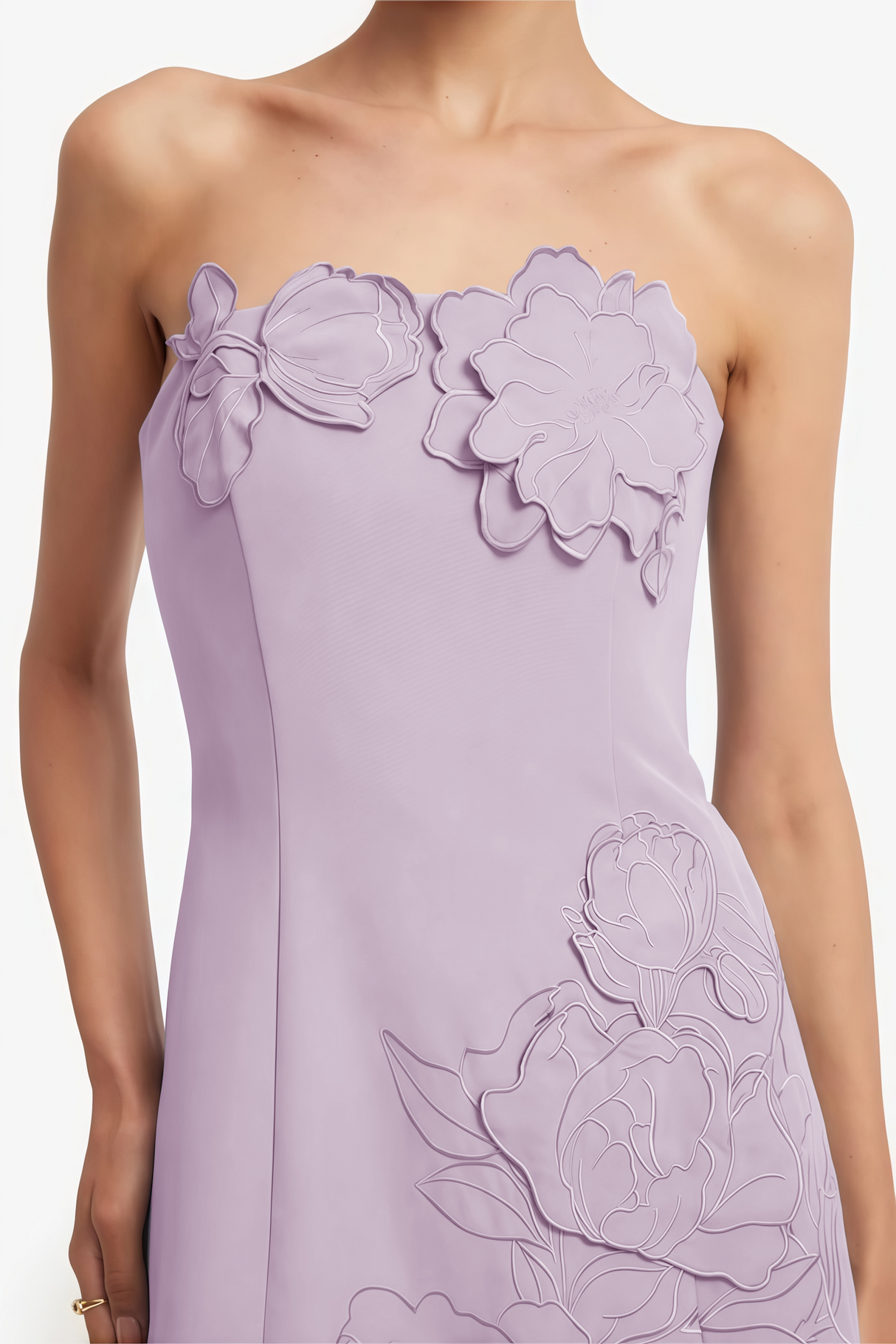 Aurohaya Inga Purple Strapless Floral Embroidered Mini Dress