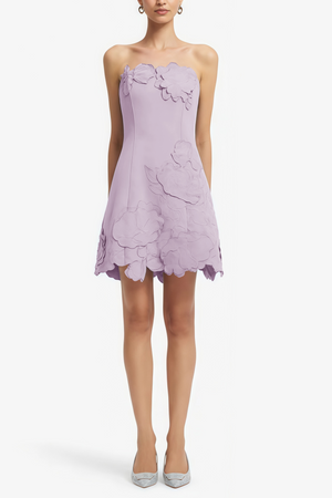 Aurohaya Inga Purple Strapless Floral Embroidered Mini Dress