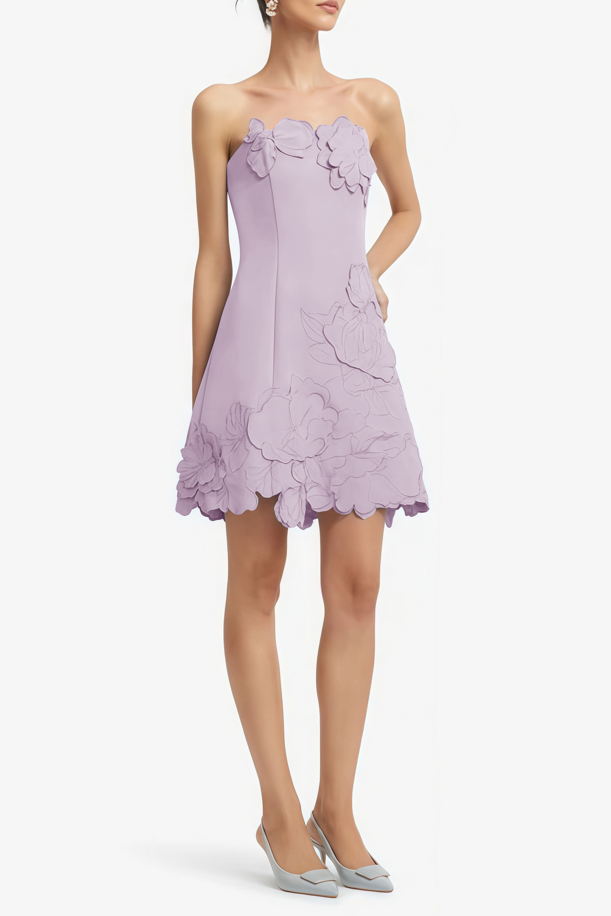 Aurohaya Inga Purple Strapless Floral Embroidered Mini Dress