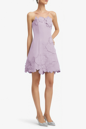 Aurohaya Inga Purple Strapless Floral Embroidered Mini Dress