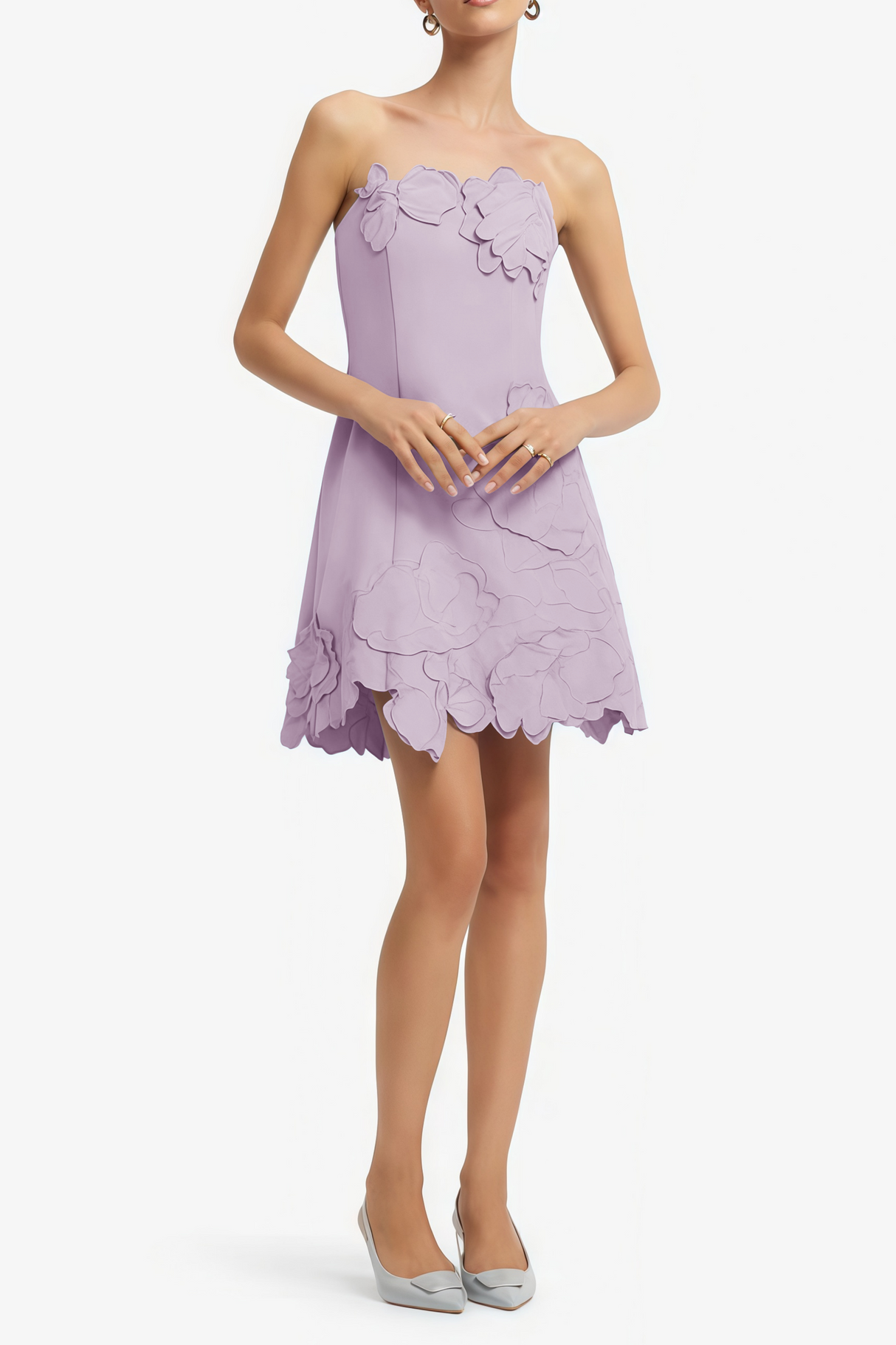 Aurohaya Inga Purple Strapless Floral Embroidered Mini Dress