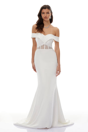 Aurohaya Ingrid White Off Shoulder Mermaid Maxi Dress