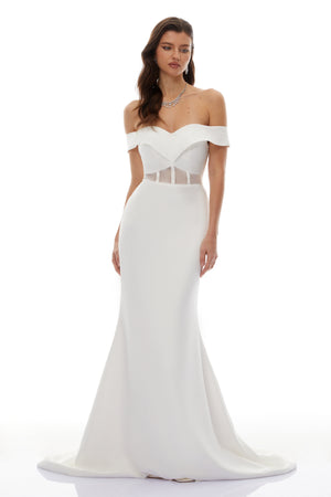 Aurohaya Ingrid White Off Shoulder Mermaid Maxi Dress