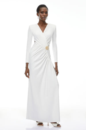 Aurohaya Irena White Cross Front Maxi Dress with Side Slit