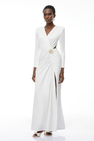 Aurohaya Irena White Cross Front Maxi Dress with Side Slit