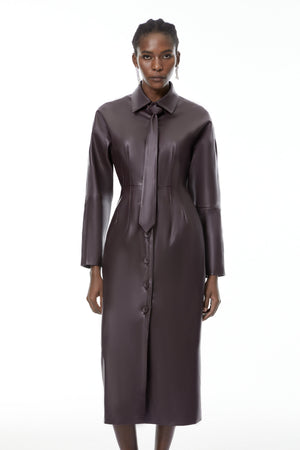 Aurohaya Iris Purple Leather Midi Dress