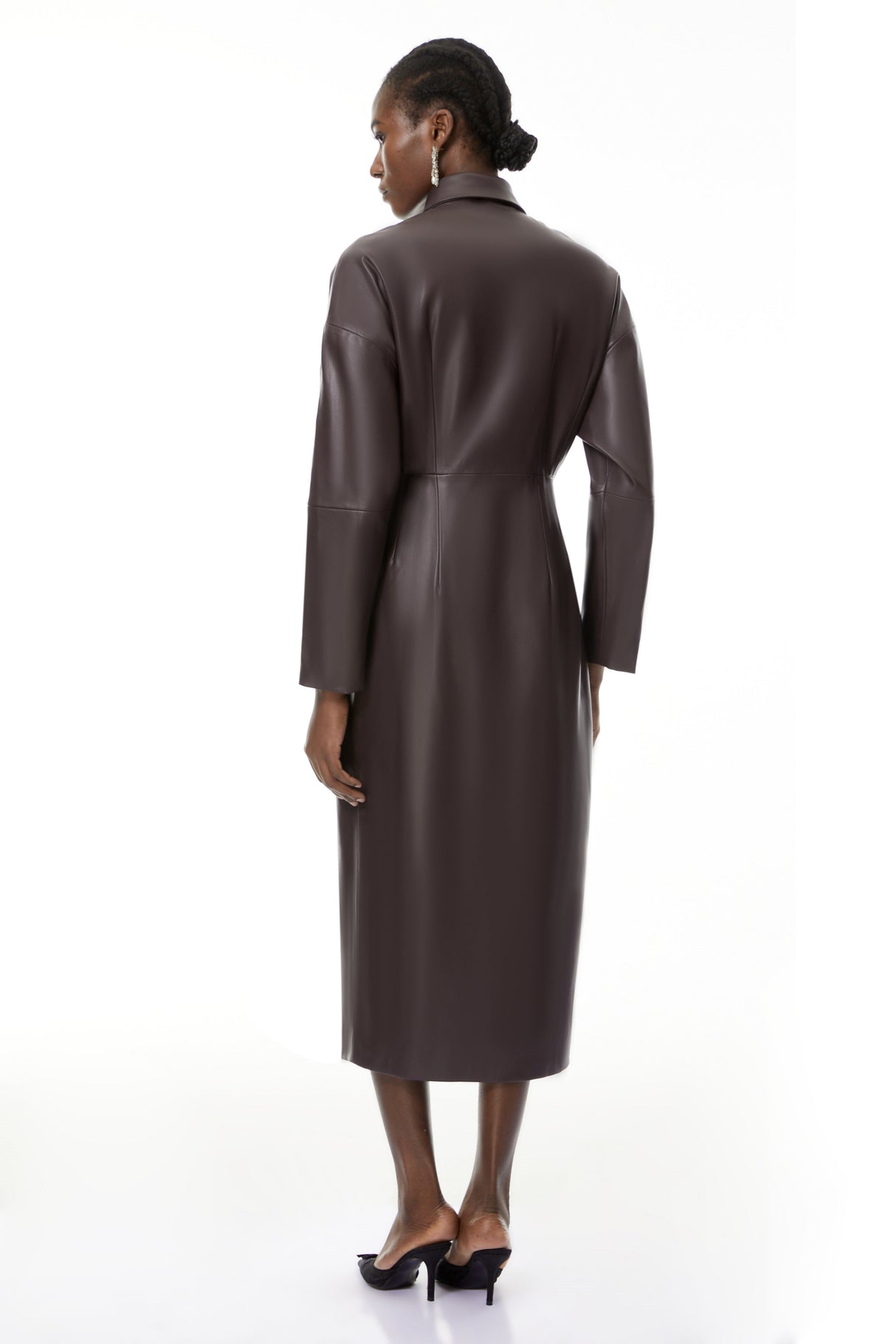 Aurohaya Iris Purple Leather Midi Dress