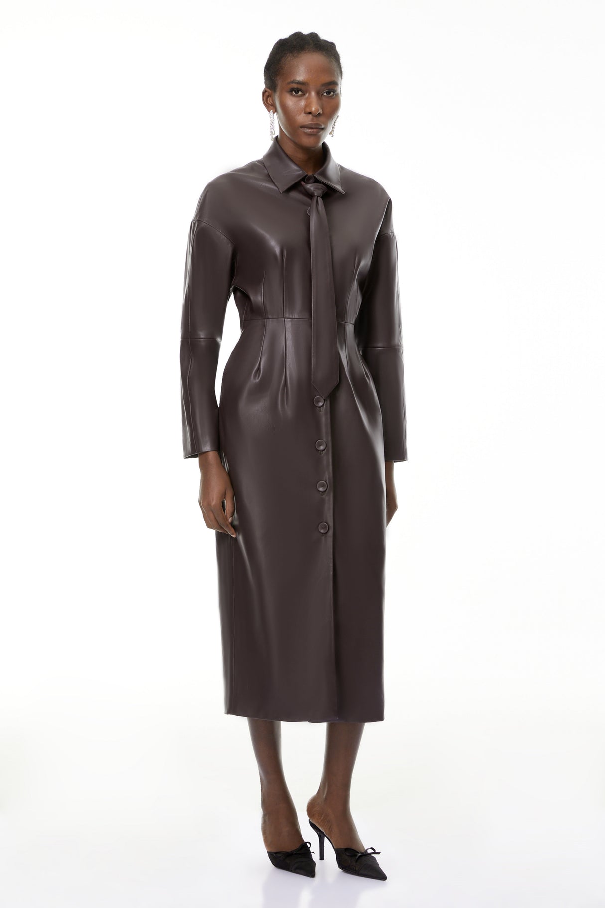 Aurohaya Iris Purple Leather Midi Dress