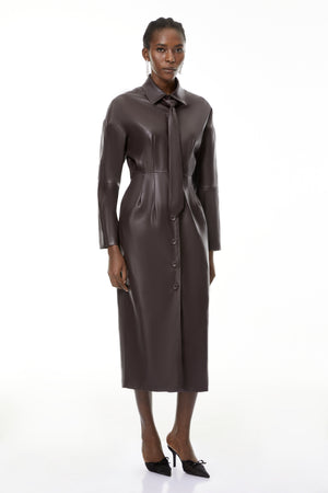 Aurohaya Iris Purple Leather Midi Dress