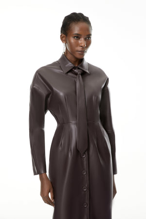 Aurohaya Iris Purple Leather Midi Dress
