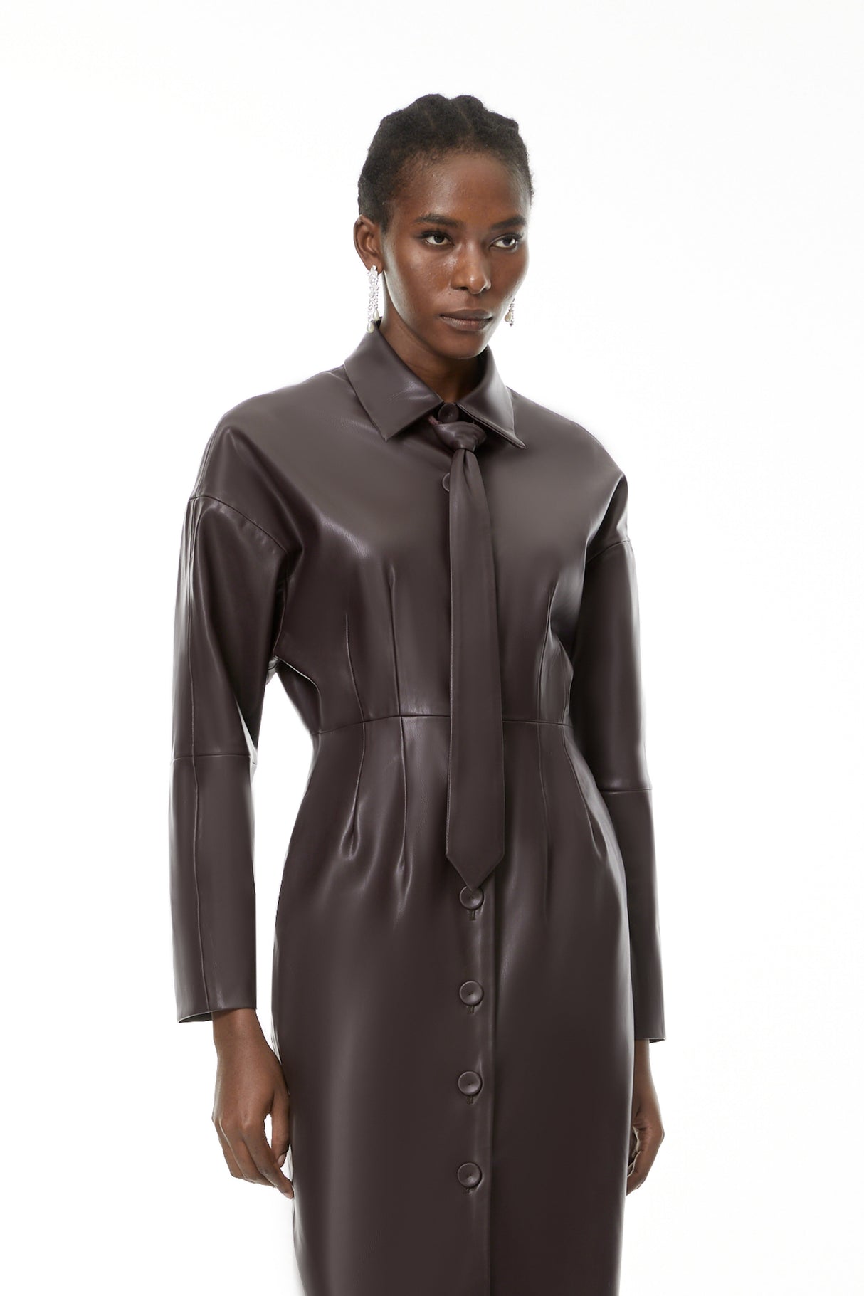 Aurohaya Iris Purple Leather Midi Dress