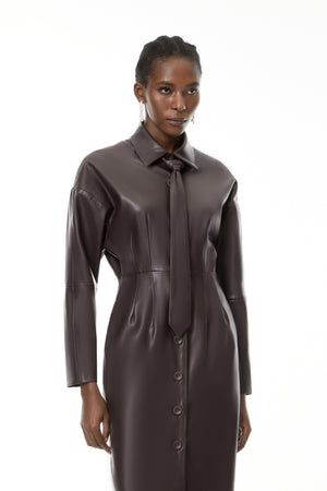 Aurohaya Iris Purple Leather Midi Dress