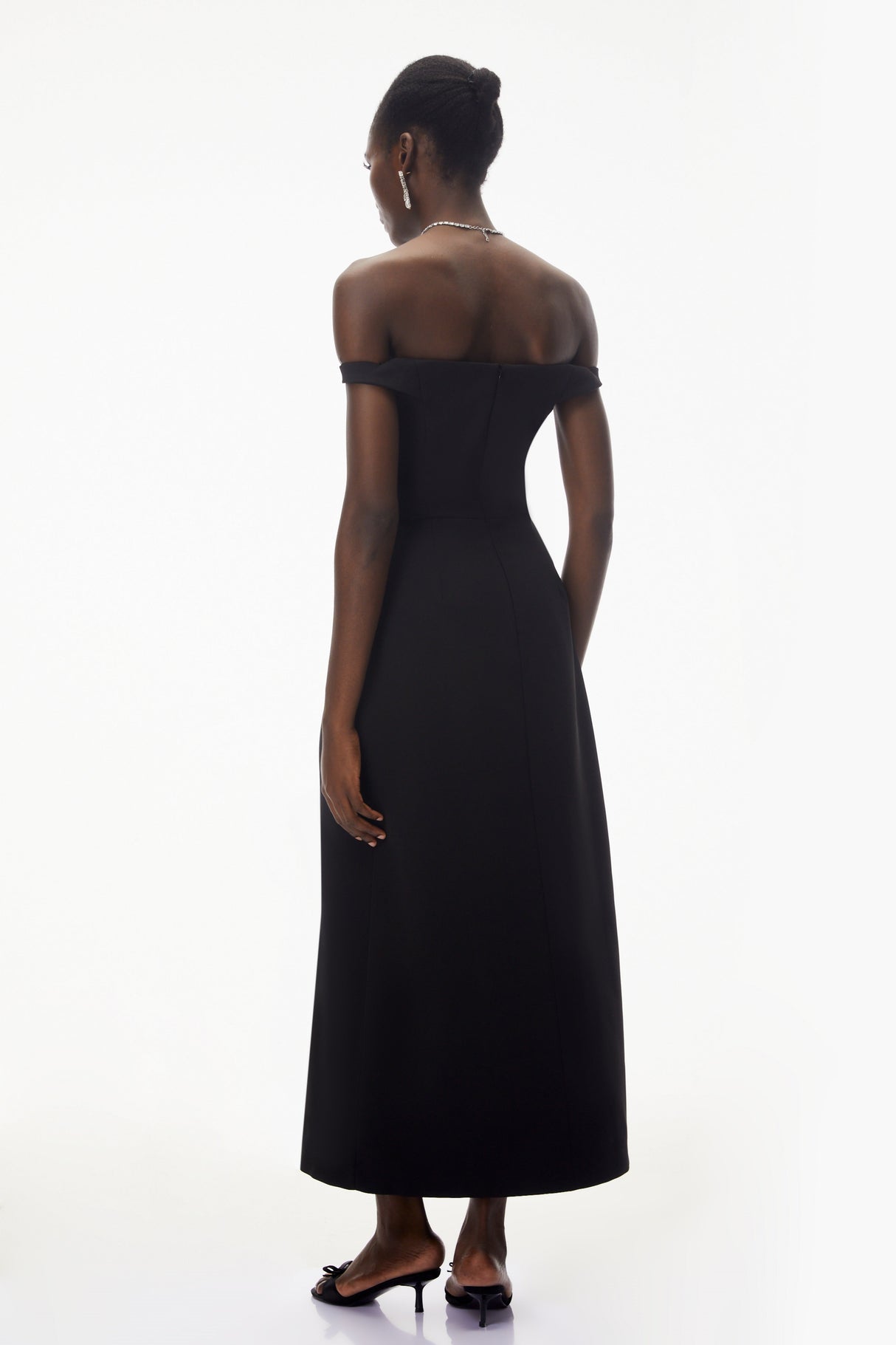 Aurohaya Isabella Black Off Shoulder Lace Panel Maxi Dress