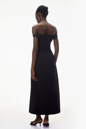 Aurohaya Isabella Black Off Shoulder Lace Panel Maxi Dress