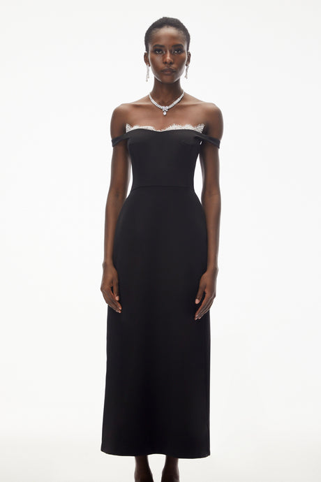 Aurohaya Isabella Black Off Shoulder Lace Panel Maxi Dress
