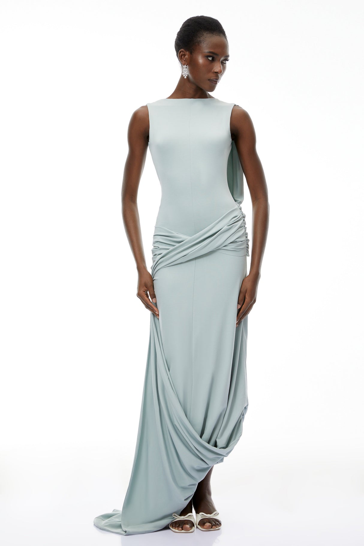 Aurohaya Isabella Mint Green Asymmetrical Maxi Dress