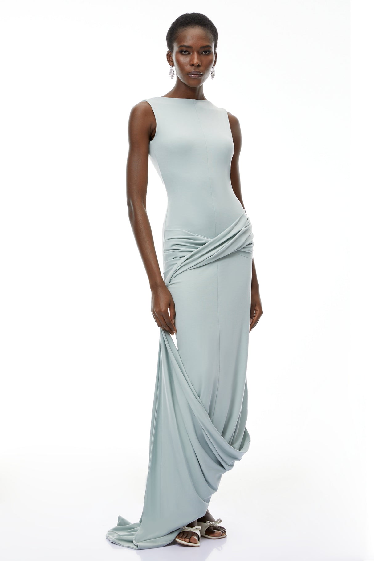 Aurohaya Isabella Mint Green Asymmetrical Maxi Dress