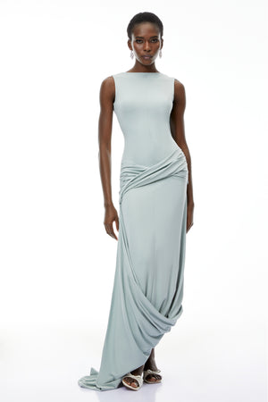 Aurohaya Isabella Mint Green Asymmetrical Maxi Dress