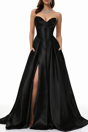 Aurohaya Ivana Black Corset Bodice Maxi Gown